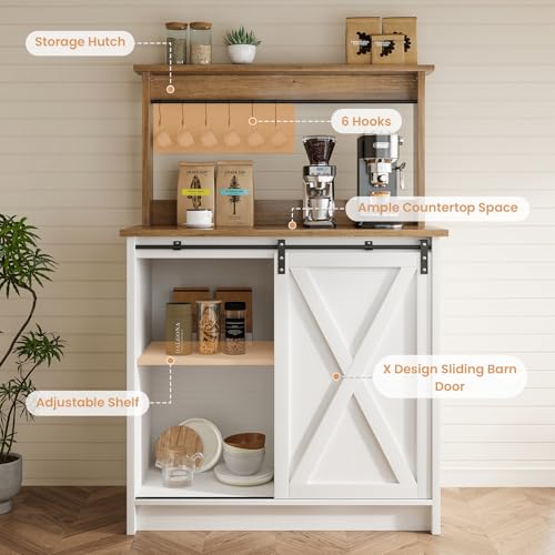 31" Farmhouse Coffee Bar Cabinet with Storage Hutch, White, view 6