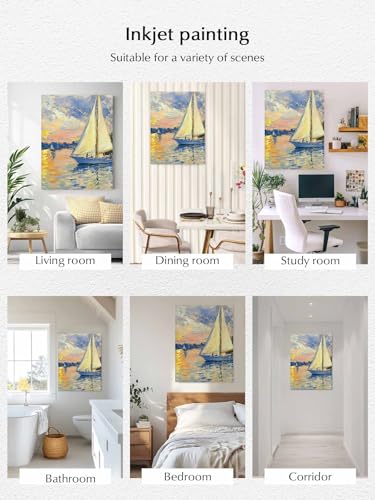 NuYeBiofx Coastal Ocean Sailboat Canvas Wall Art Prints,48"x32" Framed Picture Artwork Nautical Theme Oil Painting Art Printed Canvas Oil Painting for Living Room Bedroom Office,Ready to Hang