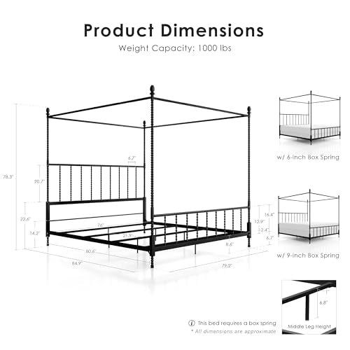 Vaeli Modern Metal King Size Four Poster Bed Frame with Spindles, view 3