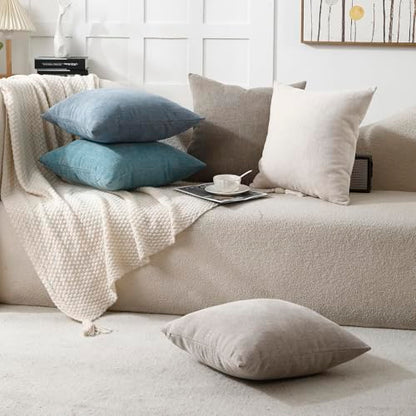 Decorative Chenille Throw Pillow Covers 18x18 Cushion Case (Beige)