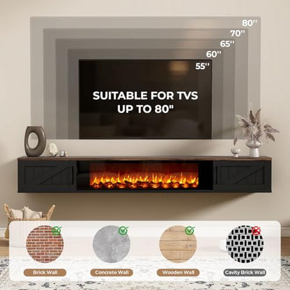 Floating TV Stand with 36" Electric Fireplace, view 4