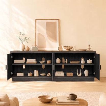 Fluted TV Stand for up to 75" TVs, 68" Entertainment Center with 4 Doors, view 4
