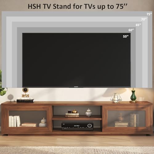 TV Stand for TVs up to 75", TV Cabinet with Storage, Walnut, 70 Inch, view 4