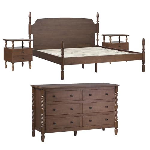 Solid Wood Spindle Vivienne King Bed with Two EZ Assembly 2-Drawer Nightstands, view 2