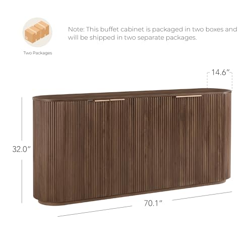 CHITA 70" Fluted Sideboard Cabinet, Buffet Cabinet with Storage, Walnut, view 3
