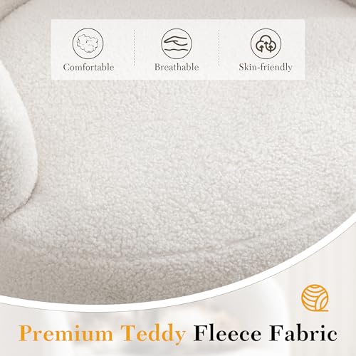 Swivel Barrel Chair, 360° Small Single Sofa Armchair Comfy Round Sofa Chair, Boucle Chairs Padded Armchair, Modern Round Accent Arm Chairs for Living Room Bedroom, Teddy Ivory
