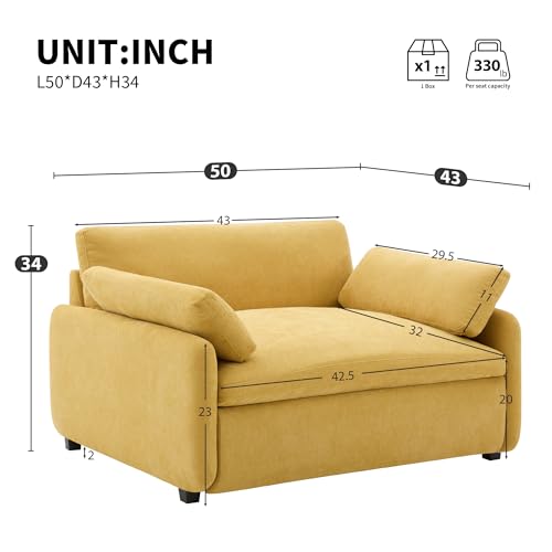 JIVOIT 50 * 43" Oversized Single Sofa Chair, Modern Chenille Upholstered Armchair, Wide and Deep Seat Accent Chair with Two Throw Pillows, Color Blocking Couch Lounge for Living Room (Yellow/5)