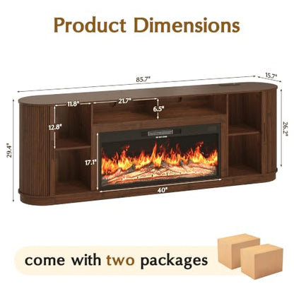 85.6" Fireplace TV Stand for TV Up to 90", view 3