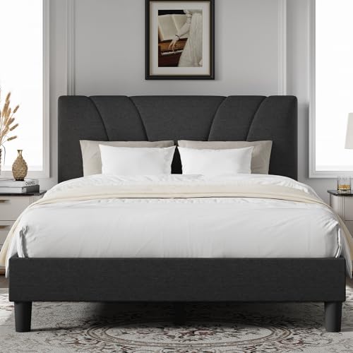 Queen Bed Frame with Headboard, Bed Frame Queen Size with Wood Slats Support, view 2