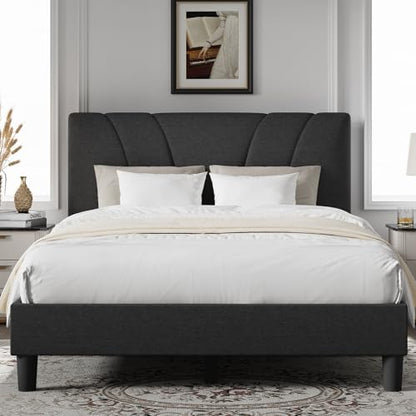 Queen Bed Frame with Headboard, Bed Frame Queen Size with Wood Slats Support, view 2