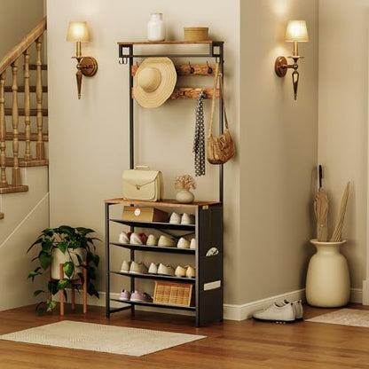 Hall Tree with Bench, Entryway Coat Rack with Shoe Rack, Shoe and Coat Rack, view 3