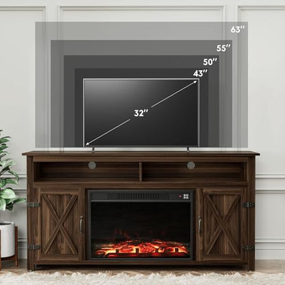 Farmhouse Fireplace TV Stand for Television up to 65+ Inch, Walnut, view 3