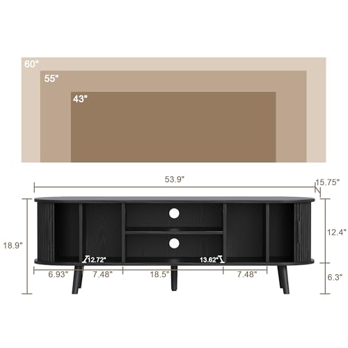54" Mid Century Modern TV Stand with Fluted Sliding Doors, view 3