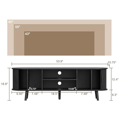 54" Mid Century Modern TV Stand with Fluted Sliding Doors, view 3