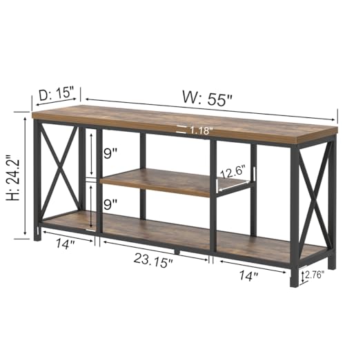 55 Inch TV Stand for Televisions up to 65 Inch, Modern Entertainment Center with Storage Shelves, Industrial Media TV Console for Living Room, Bedroom, Rustic Brown