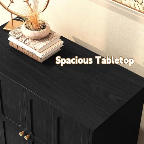 Black Sideboard Buffet Cabinet with Storage, Mid-Century Modern Storage Cabinet with 2 Doors and Adjustable Shelves, Accent Style Sideboard for Entryway, Dining Room, Living Room