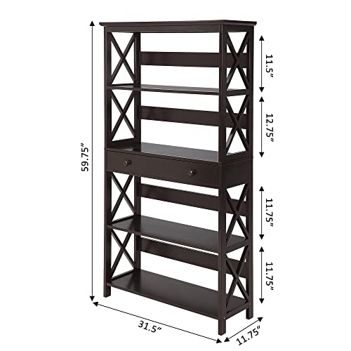 Oxford 5 Tier Bookcase with Drawer, Espresso
