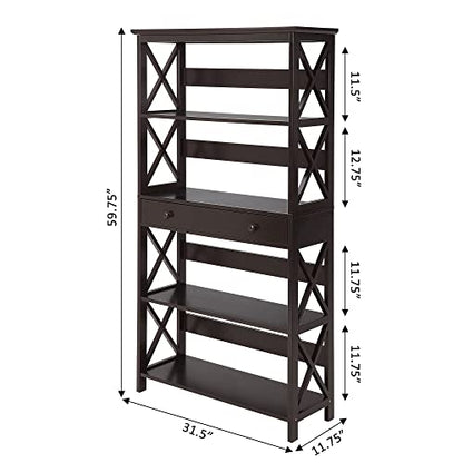 Oxford 5 Tier Bookcase with Drawer, Espresso