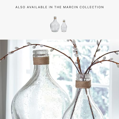Signature Design by Ashley Marcin Modern Glass 2 Peiece Bottle Neck Vase Set, Clear