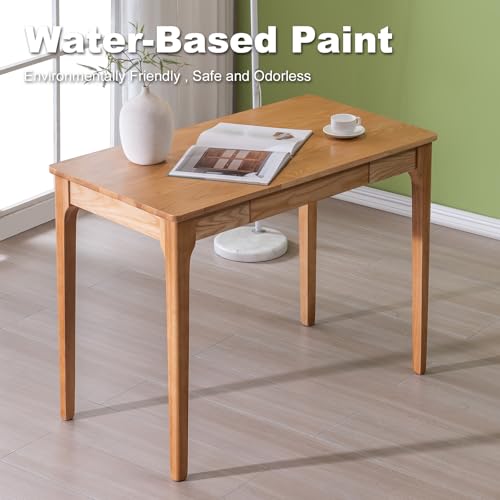 Solid Wood Desk with Drawers, Home Office Desk for Small Spaces, Gaming Work Study Desk, Student PC Desk for Bedroom, Easy to Assemble (Wood Color, 39.4 inch)