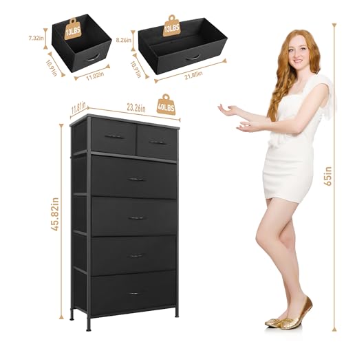Tall Dresser for Bedroom, Vertical Storage Organizer Tower with 6 Drawers, view 4
