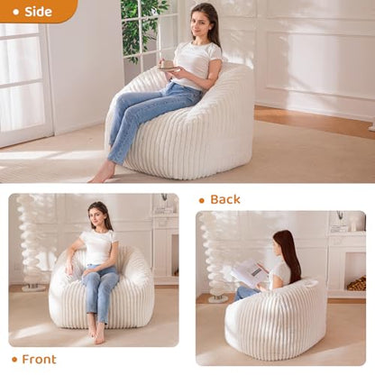 Giant Bean Bag Chair for Adults and Kids, Large Comfy Cozy Beanbag, Floor Sofa for Teens, Living Room, Gaming, Reading, Beige