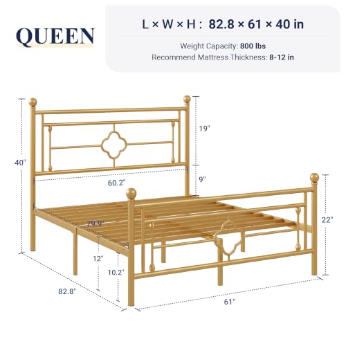 Gold Victorian Metal Queen Bed Frame, view 3