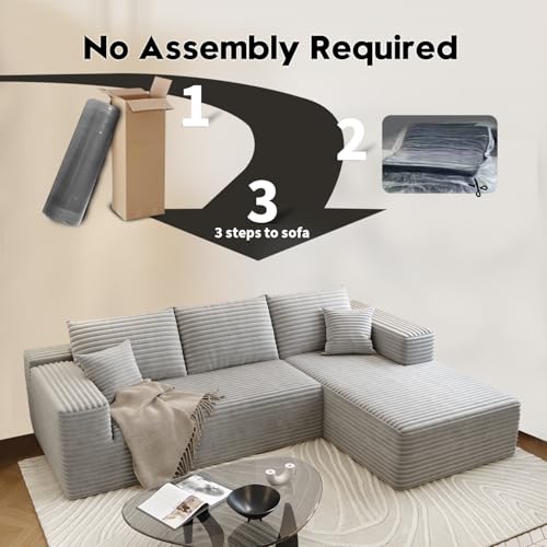 107.5" Cloud Sectional Couch with L-Shape Chaise,Modern Modular Sofa with Deep Seat, Upholstered Couches for Living Room Bedroom Apartments,No Assembly Required, (Grey,Right Facing Chaise)