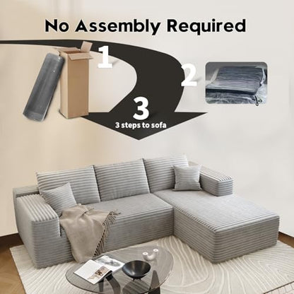 107.5" Cloud Sectional Couch with L-Shape Chaise,Modern Modular Sofa with Deep Seat, Upholstered Couches for Living Room Bedroom Apartments,No Assembly Required, (Grey,Right Facing Chaise)