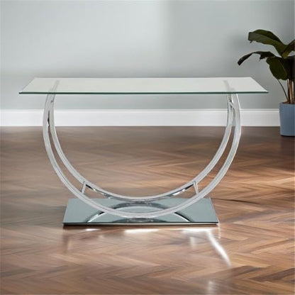 Stonecroft Furniture 48" Wide Contemporary U-Shaped Chrome Base & Beveled Glass Top Console Table, for Displaying Decor, in Silver/Clear Finish
