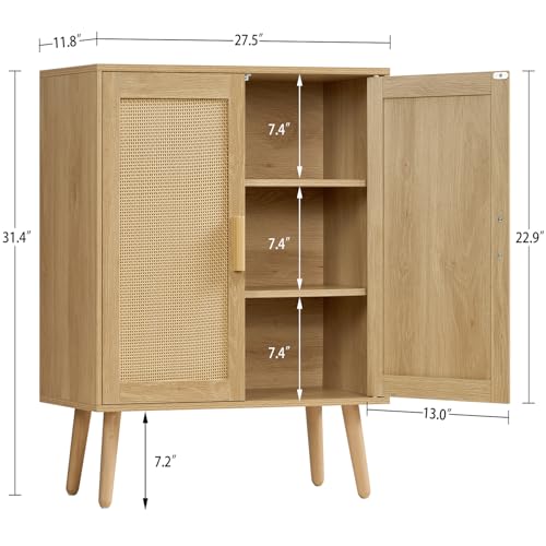 Storage Cabinet with 2 Shelves, Rattan Cabinet with 2 Doors, Sideboard Buffet Cabinets with Storage for Living Room, Dining Room, Entryway, Natural