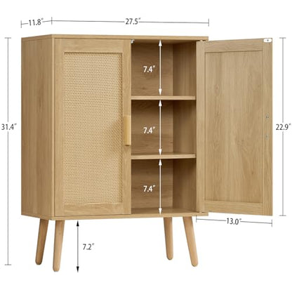 Storage Cabinet with 2 Shelves, Rattan Cabinet with 2 Doors, Sideboard Buffet Cabinets with Storage for Living Room, Dining Room, Entryway, Natural