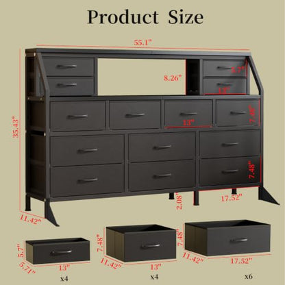 55" W Dresser for Bedroom with 14 Drawers, Chest of Drawers with Open Shelf, view 7
