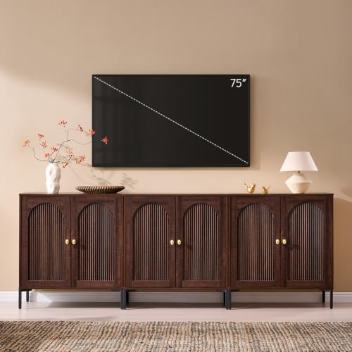92.63" W Mid Century Modern TV Stands for Living Room, Brown, view 2