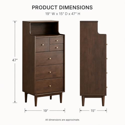 Solid Wood Nightstand, 6 Drawer with Open Shelve, view 3