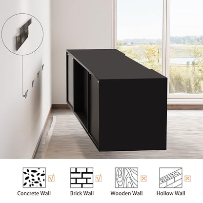 80" Floating TV Stand with 40" Electric Fireplace & LED Lights, view 4