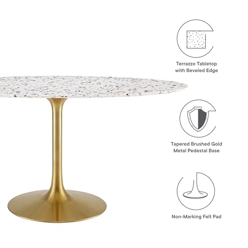 Lippa 60Inch Oval Dining Table Elegant Terrazzo Gold White Finish Modern Kitchen Room Entertaining Home Furniture Quality Stylish Durable Refined Versatile Contemporary