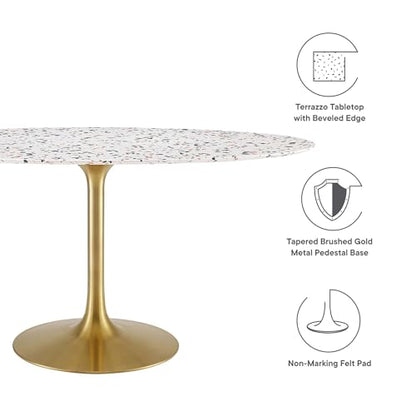 Lippa 60Inch Oval Dining Table Elegant Terrazzo Gold White Finish Modern Kitchen Room Entertaining Home Furniture Quality Stylish Durable Refined Versatile Contemporary