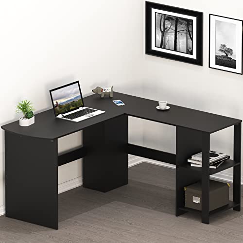 51 x 51 Inches L-Shaped Home Office Wood Corner Desk wtih Storage, Black