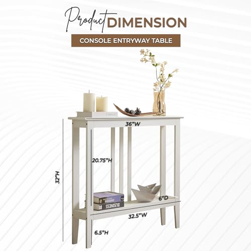 Narrow Console Table with Storage – Rectangular Entryway & Behind Sofa Table, Wood Accent Hallway Table for Foyer or Living Room, White