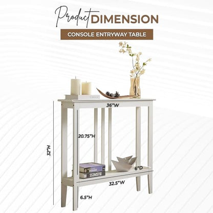 Narrow Console Table with Storage – Rectangular Entryway & Behind Sofa Table, Wood Accent Hallway Table for Foyer or Living Room, White