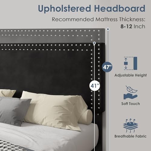 Modern Black Platform Bed with Adjustable Headboard, view 6