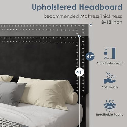 Modern Black Platform Bed with Adjustable Headboard, view 6