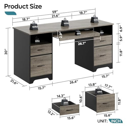 59 Inch Office Desk with 4 Drawers, Computer Desk with Storage, view 4