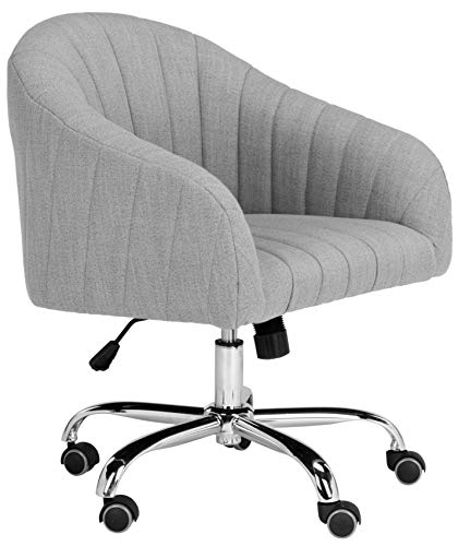Grey linen swivel office chair with chrome legs, view 2