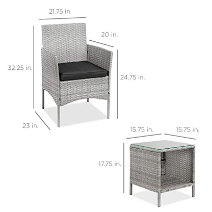 Best Choice Products 3-Piece Outdoor Wicker Conversation Bistro Set, Space Saving Patio Furniture for Garden w/Side Table - Gray/Black