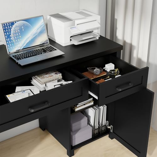 Farmhouse 61'' Rustic Office Desk with 5 Drawers.Pure Black, view 4