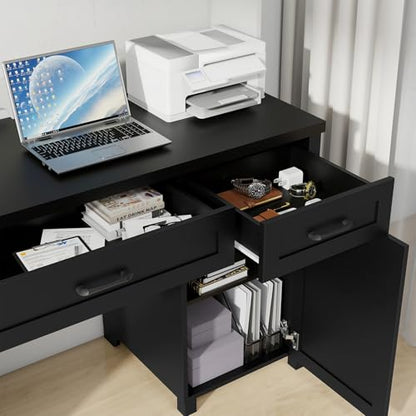 Farmhouse 61'' Rustic Office Desk with 5 Drawers.Pure Black, view 4