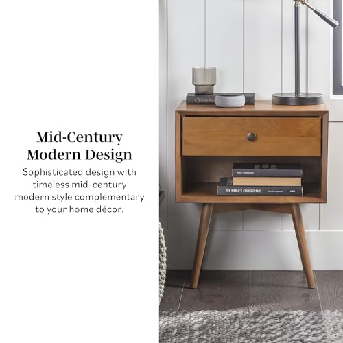 Mid Century Modern Wood Nightstand Side Table Bedroom Storage Drawer and Shelf Bedside End Table, 1 Drawer, Caramel