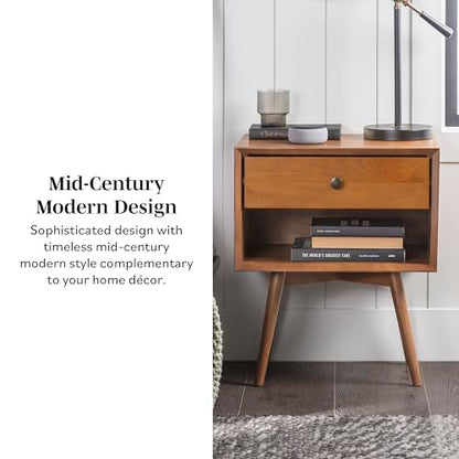 Mid Century Modern Wood Nightstand Side Table Bedroom Storage Drawer and Shelf Bedside End Table, 1 Drawer, Caramel